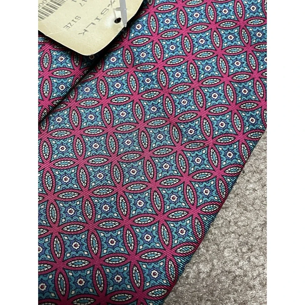 Georgio Salvi New Pure Silk Blue Pink Geometric Men tie 58